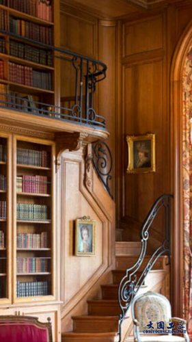 大厅设计成阅览室和客厅为一体的设计对室内整体学术内涵设计非常好而且显得家风正